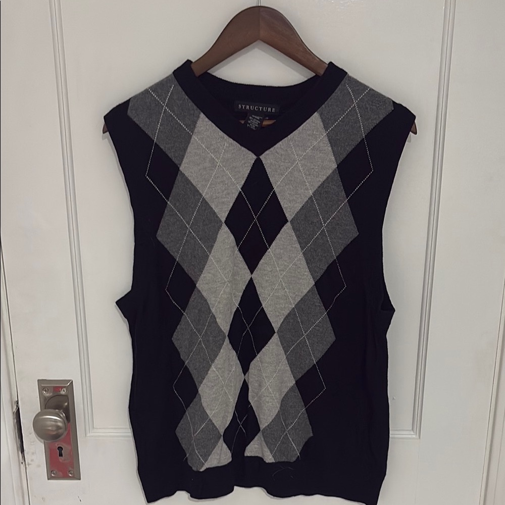 Structure Black and Gray Argyle Vest